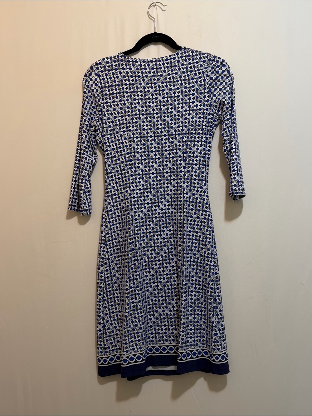 Talbots Navy & White Geometric Long Sleeve Wrap-Style Dress - Picture 2 of 11